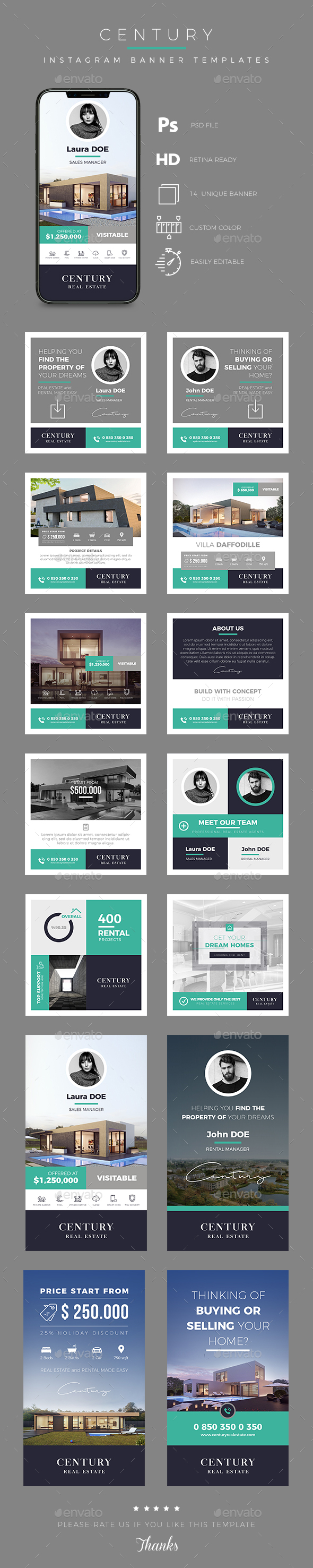 Real Estate Instagram Banner and Story Templates - Social Media Web Elements