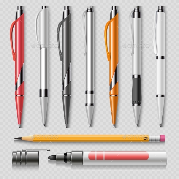 Realistic Office Stationery Isolated - Man-made Objects Objects