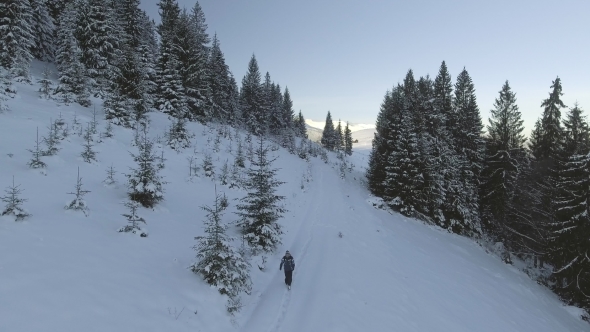 Ariel - Winter Hike - Young Man Walking in Frosty Mountains