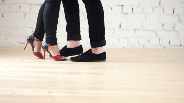 Dancers Feet Wearing Fashion Shoes - Family Couple Is Dancing Kizomba in Studio alt
