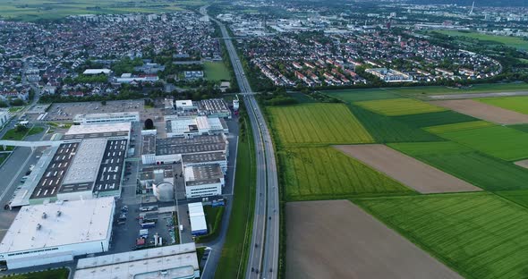 Aerial of German Highway Road with Light Traffic at Countryside