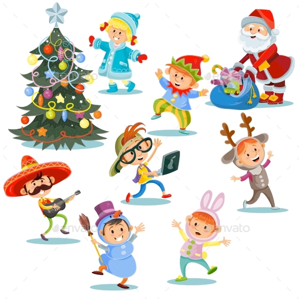 Vector Christmas Carnival Party, Cartoon Children - Seasons/Holidays Conceptual