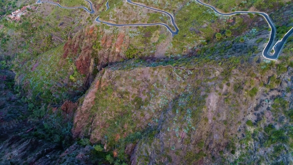 Aerial View Winding Road Near Masca Gorge