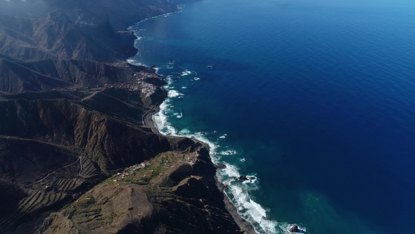 Flight Over Beautiful Mountains Near Ocean Shore