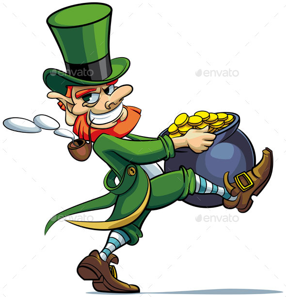 Leprechaun stealing Pot of Coins - People Characters