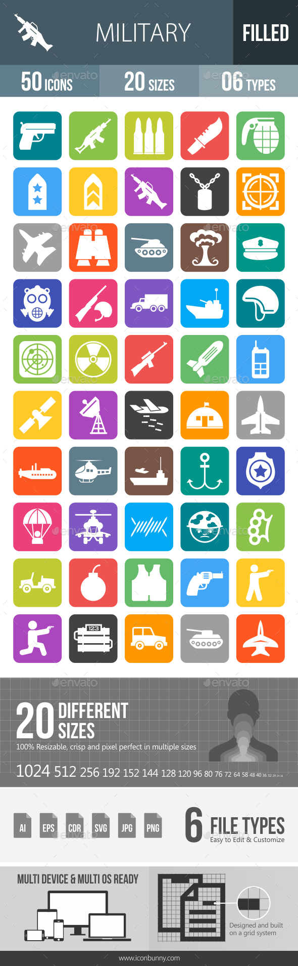 50 Military Filled Round Corner Icons - Icons