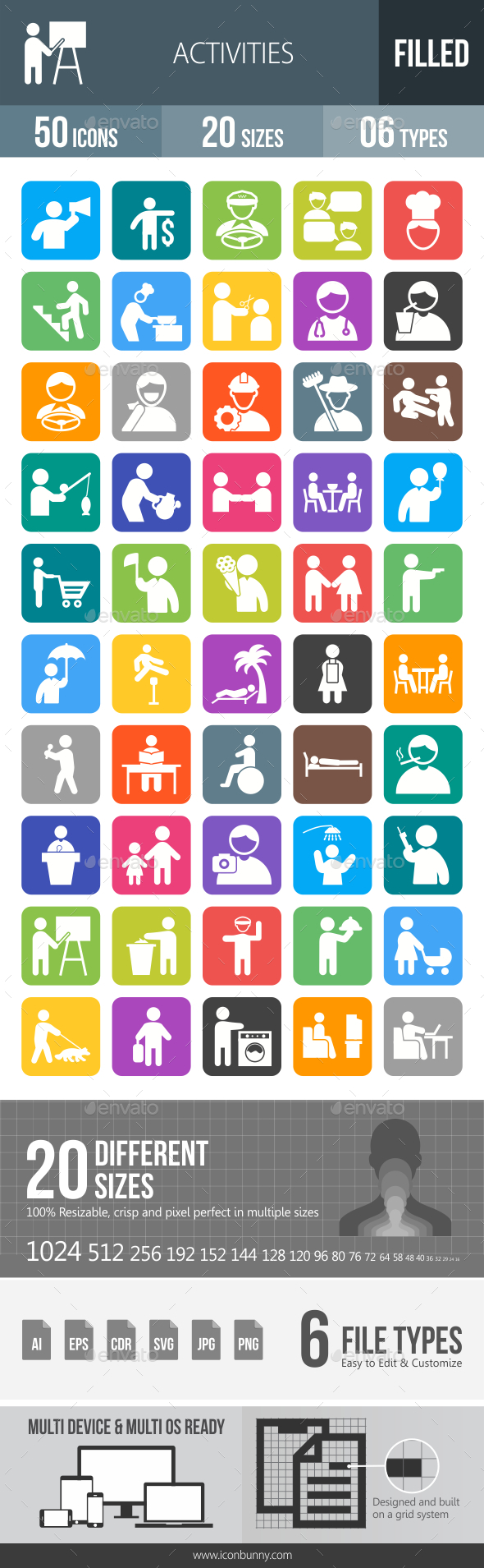 50 Activities Filled Round Corner Icons - Icons