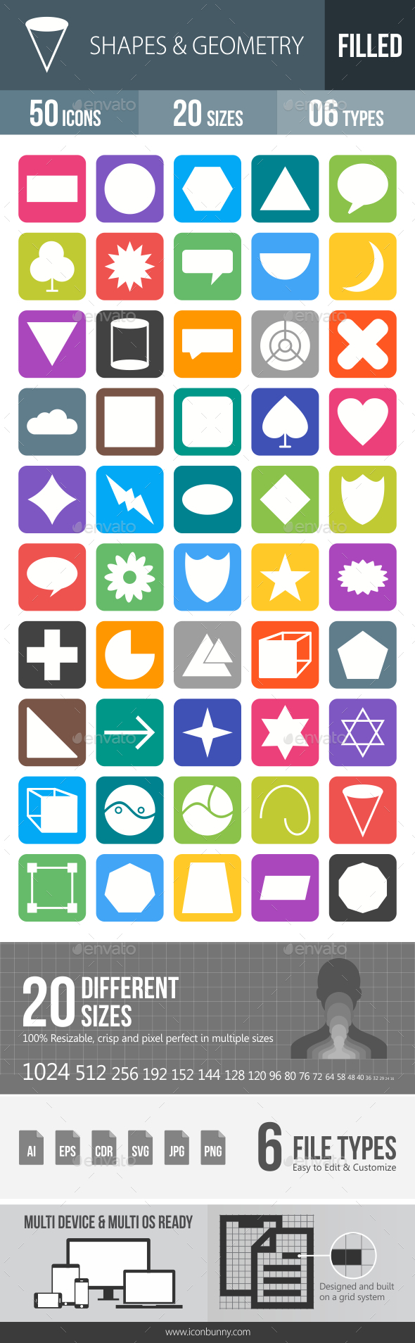 50 Shapes & Geometry Filled Round Corner Icons - Icons