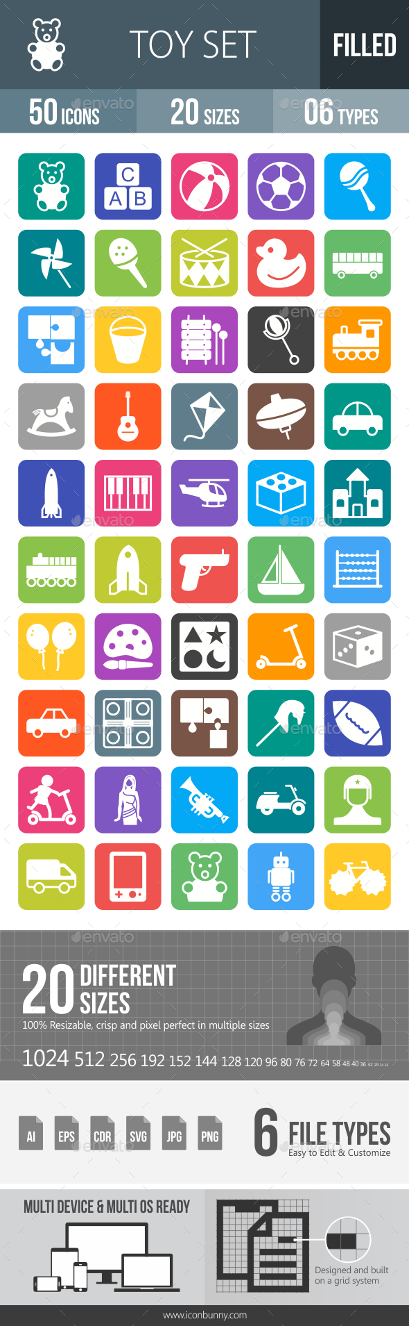 50 Toy Set Filled Round Corner Icons - Icons