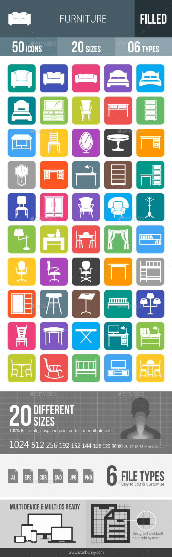 50 Furniture Filled Round Corner Icons - Icons