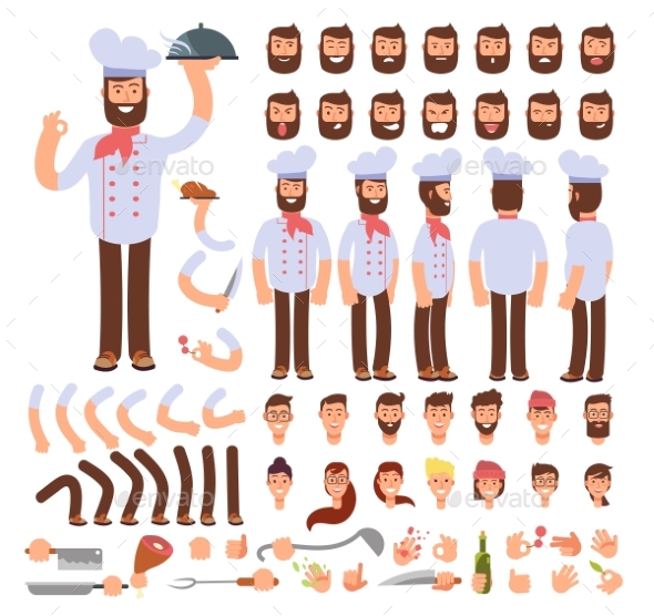 Cartoon Chef Animated Vector Creation Character - People Characters