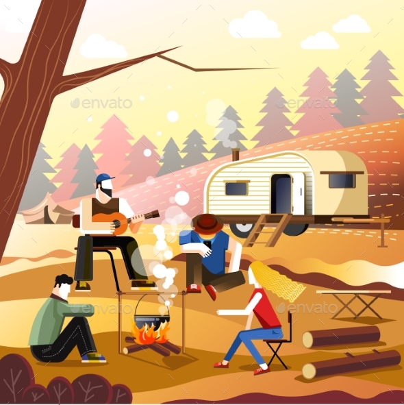 People Camping of Friends in Forest Outdoor - Sports/Activity Conceptual