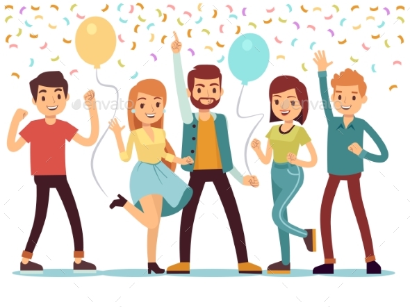 Laughing and Dancing Young People at Party - People Characters