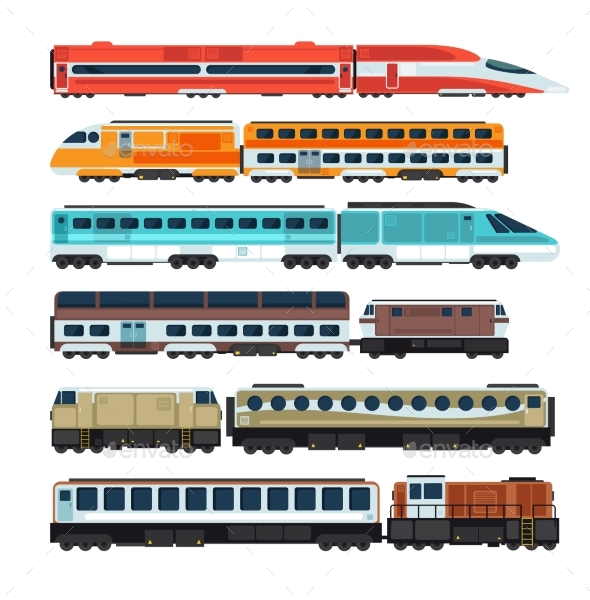 Railroad Passenger Trains and Carriages - Man-made Objects Objects
