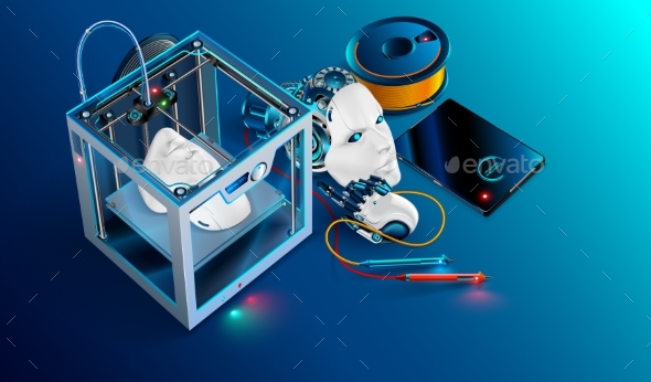 3d Printing Workshop. 3d Printer Printed Robot - Industries Business