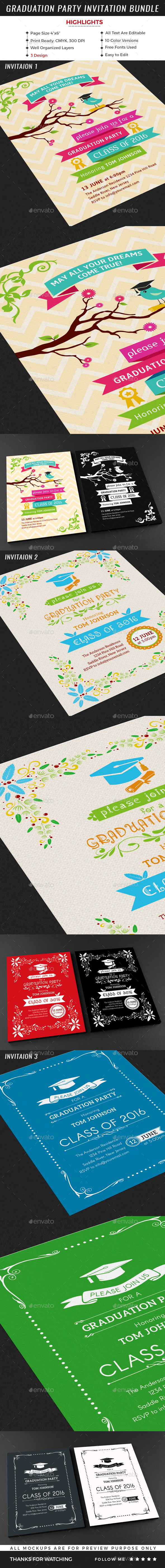 Graduation Party Invitation Bundle - Invitations Cards & Invites