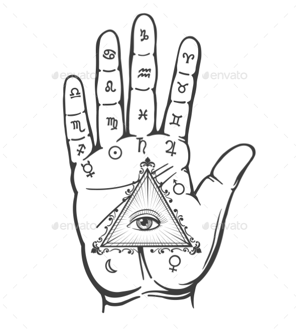 Palmistry Hand Vintage Alchemy Sign - Miscellaneous Vectors