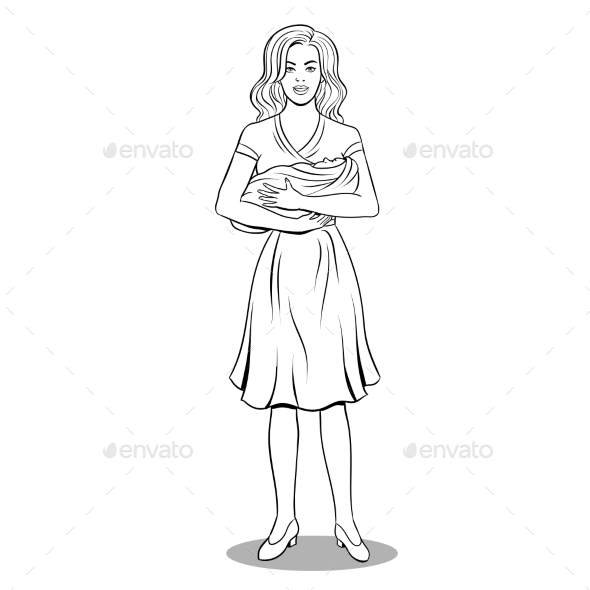 Mother and Baby Coloring Book Vector - People Characters