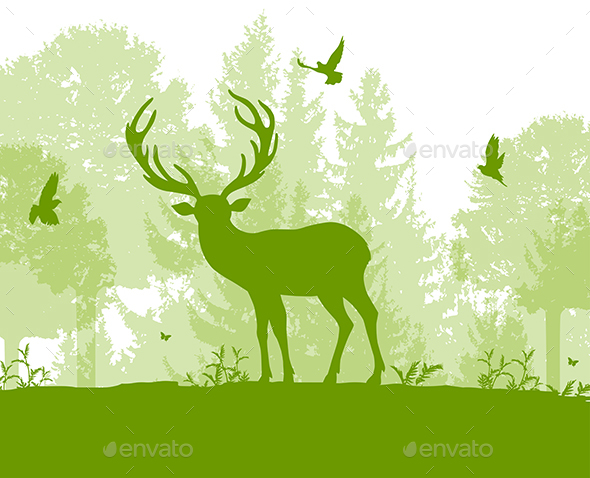 Nature Landscape with Deer - Animals Characters