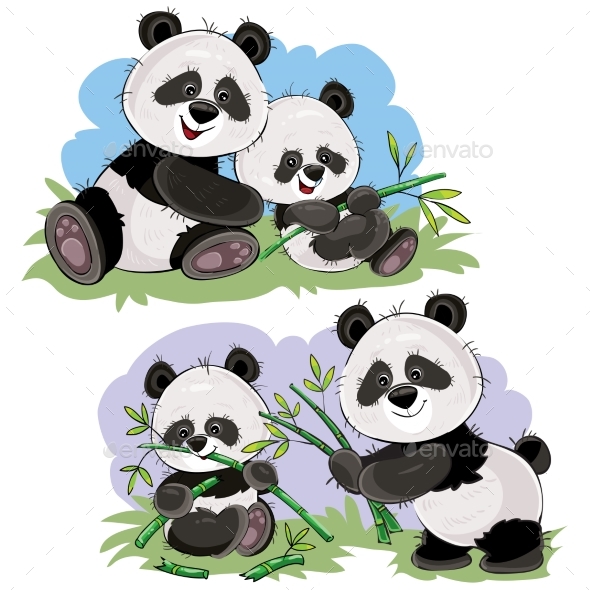 Panda Bear Characters Vector Cartoon Illustration - Animals Characters