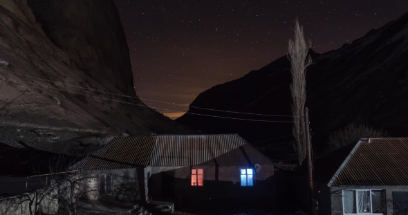 Stars Over the House in the Village in the Mountains