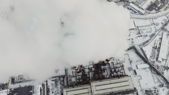 Aerial View of a Smokestacks