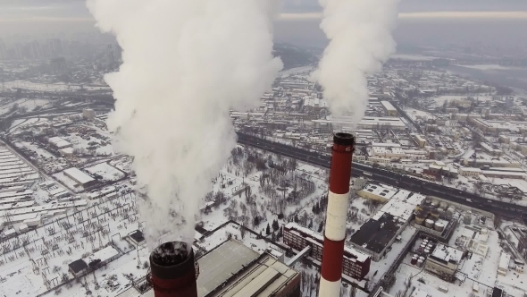 Coal Power Plant Emitting Carbon Dioxide Pollution From Smokestacks