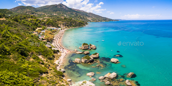 Aerial View Of Porto Zorro Azzurro Beach In Zakynthos Zante