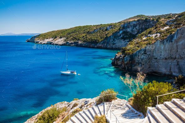 View Of Agios Nikolaos Blue Caves In Zakynthos Zante Island