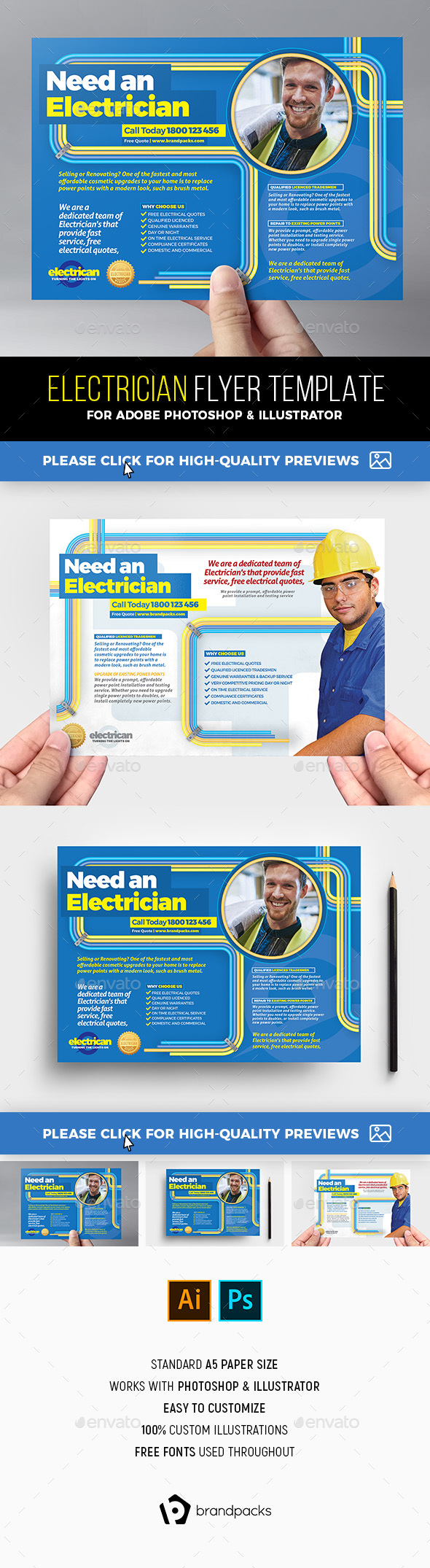 electrician flyer template by brandpacks graphicriver electrician flyer