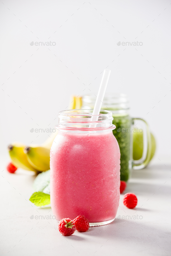 Close-up of pink fresh smoothie - Stock Photo - Images