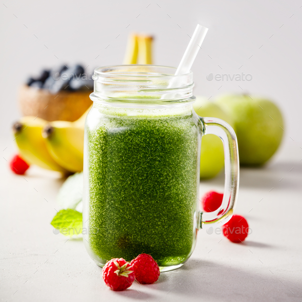 Close-up of green fresh smoothie - Stock Photo - Images