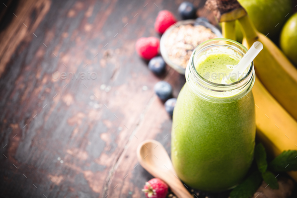 Close-up of green fresh smoothie - Stock Photo - Images