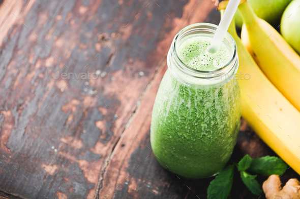 Close-up of green fresh smoothie - Stock Photo - Images
