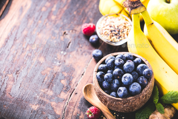 Close-up of fresh fruits and seeds - Stock Photo - Images