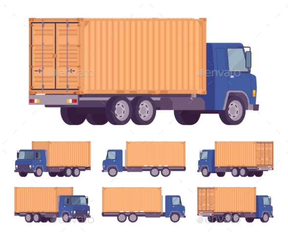 Euro Truck with Orange Metal Container - Man-made Objects Objects