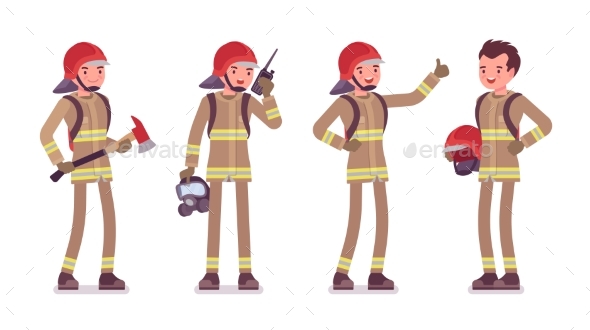 Young Male Firefighter Standing - People Characters