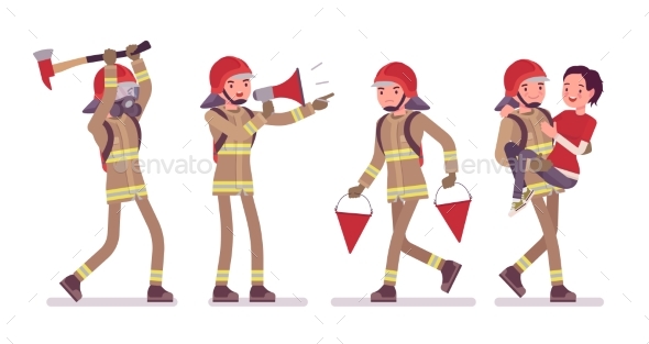 Young Male Firefighter at Work - People Characters