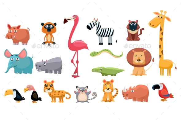 Cartoon Collection of Funny Animals. Colorful - Miscellaneous Vectors