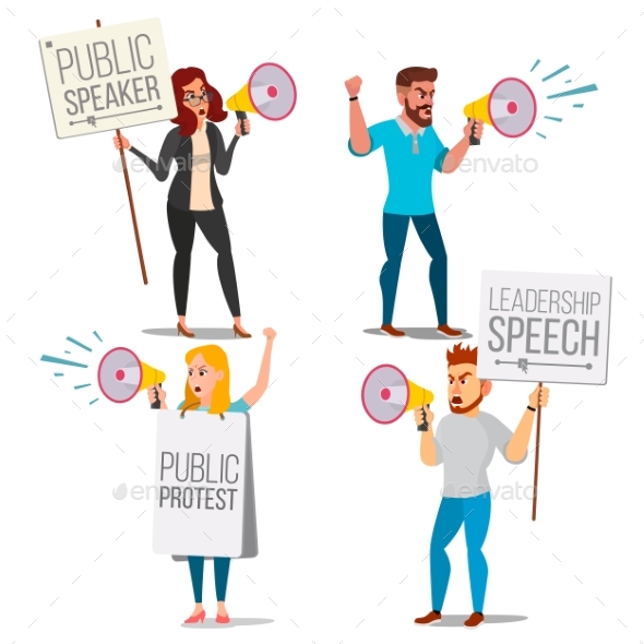 People Shouting Through Loud Speaker Vector - People Characters