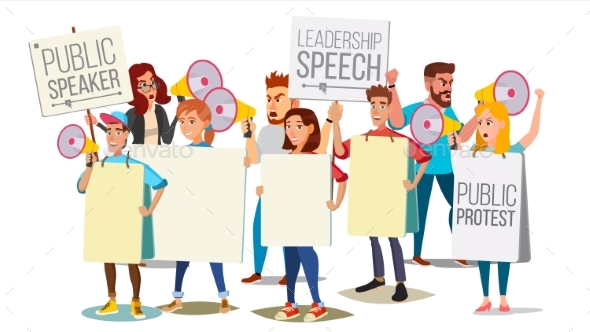 People Shouting Through Megaphone Vector - People Characters