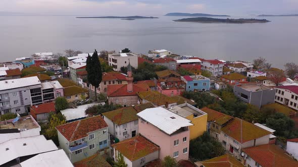 An Aerial View of Golyazi Merkez a Fishermen's Town By the Lake and the Magnificent Waters of the alt