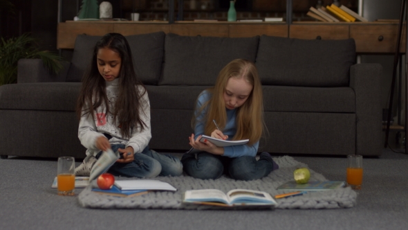 Multi Ethnic Little Girlfriends Doing Homework alt