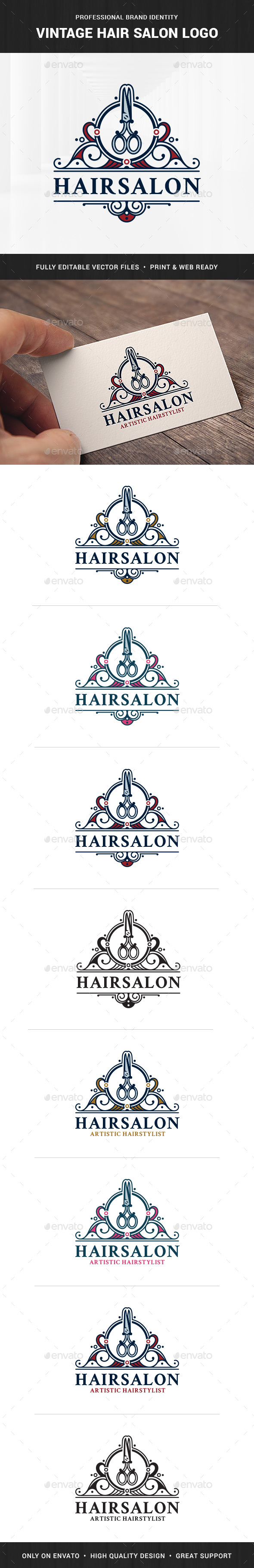 Vintage Hair Salon Logo Template - Crests Logo Templates