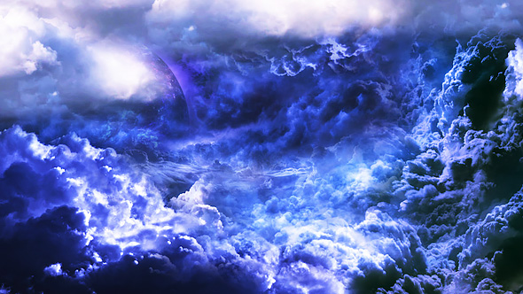 Abstract Blue and Violet Clouds with Mysterious Planet and Big Star