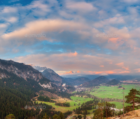 Beautiful colorful panoramic landscape with alpine mountains - Stock Photo - Images