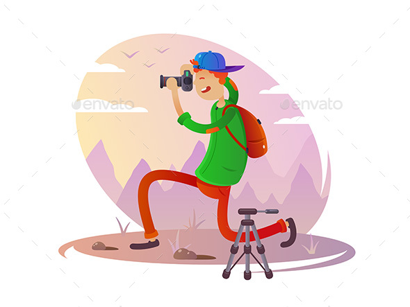 Guy with Camera Taking Pictures - People Characters