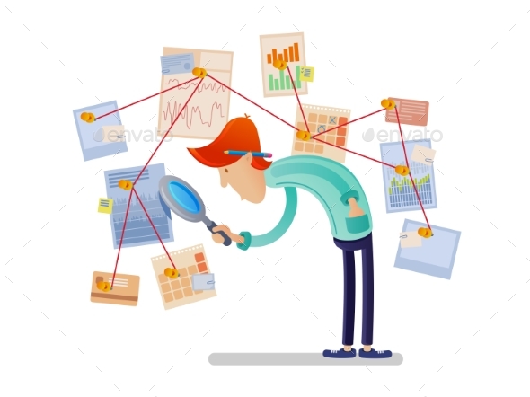 Financial Analyst with Magnifying Glass - People Characters