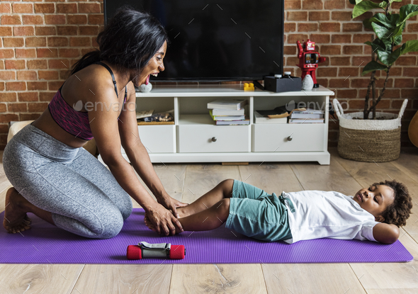 Mom and son workout at home Stock Photo by Rawpixel | PhotoDune