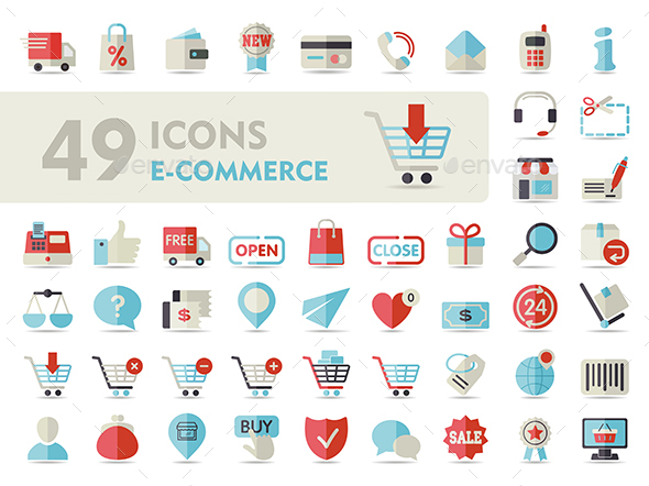E-commerce set vector icons shopping and online - Web Icons
